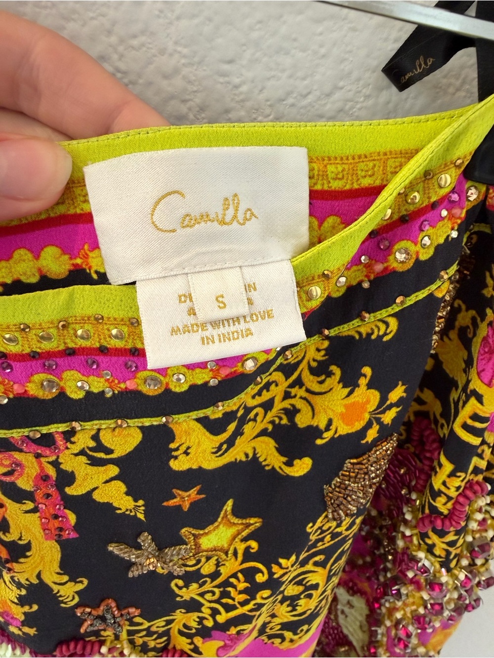 Camilla Vibrant Embellished Fringe Mini Skirt - Black, Neon Pink & Yellow - Picture 4 of 6